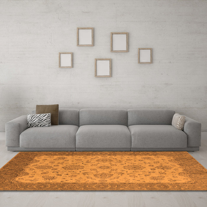 Machine Washable Oriental Orange Traditional Area Rugs in a Living Room, wshurb1327org