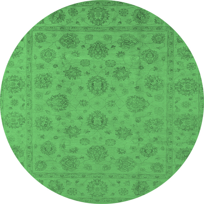 Round Machine Washable Oriental Emerald Green Traditional Area Rugs, wshurb1328emgrn