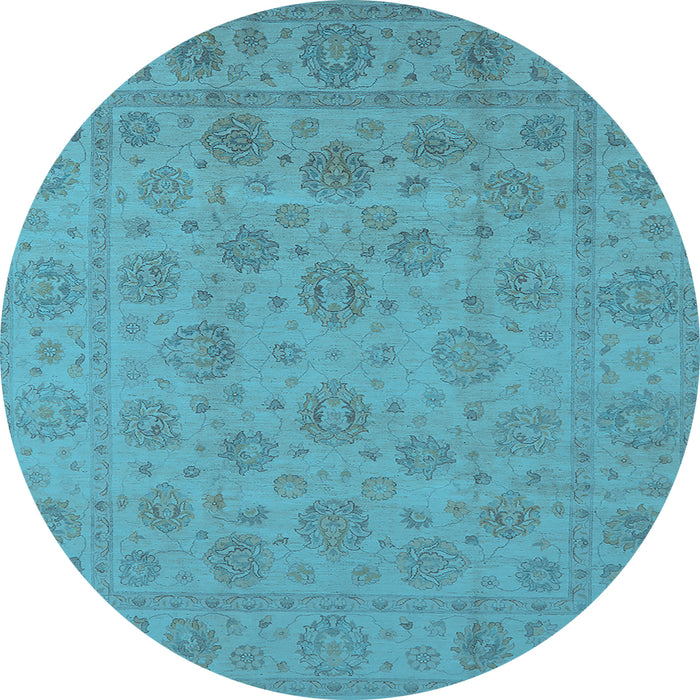 Round Oriental Light Blue Traditional Rug, urb1328lblu