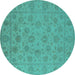 Round Oriental Turquoise Traditional Rug, urb1328turq