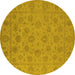 Round Machine Washable Oriental Yellow Traditional Rug, wshurb1328yw