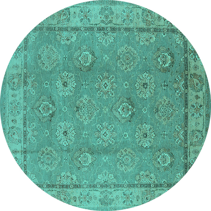 Round Machine Washable Oriental Turquoise Traditional Area Rugs, wshurb1329turq
