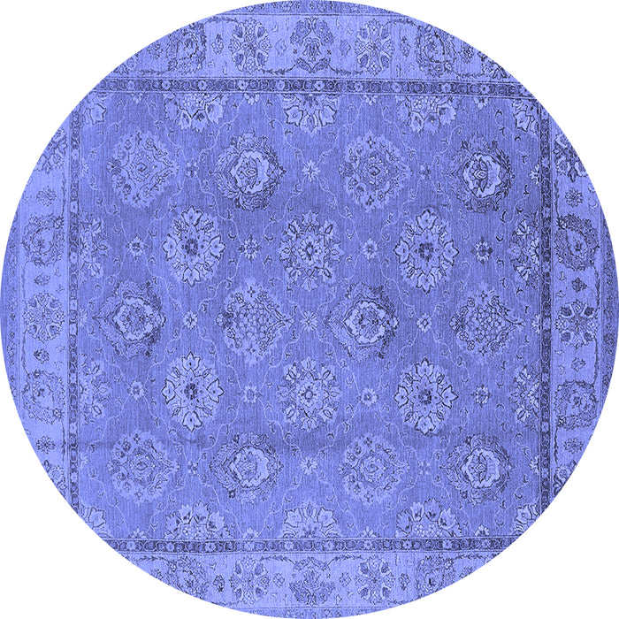 Round Machine Washable Oriental Blue Traditional Rug, wshurb1329blu