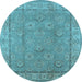 Round Machine Washable Oriental Light Blue Traditional Rug, wshurb1329lblu