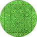 Round Machine Washable Oriental Green Traditional Area Rugs, wshurb1329grn