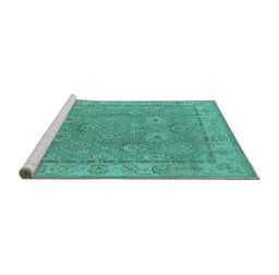Sideview of Machine Washable Oriental Turquoise Traditional Area Rugs, wshurb1329turq