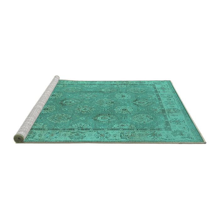 Sideview of Machine Washable Oriental Turquoise Traditional Area Rugs, wshurb1329turq