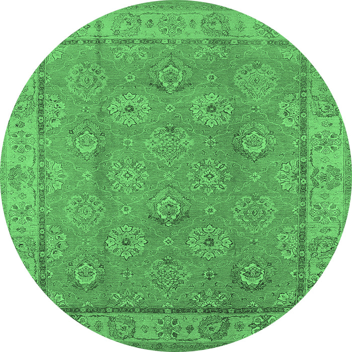 Round Machine Washable Oriental Emerald Green Traditional Area Rugs, wshurb1329emgrn