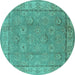 Round Oriental Turquoise Traditional Rug, urb1329turq