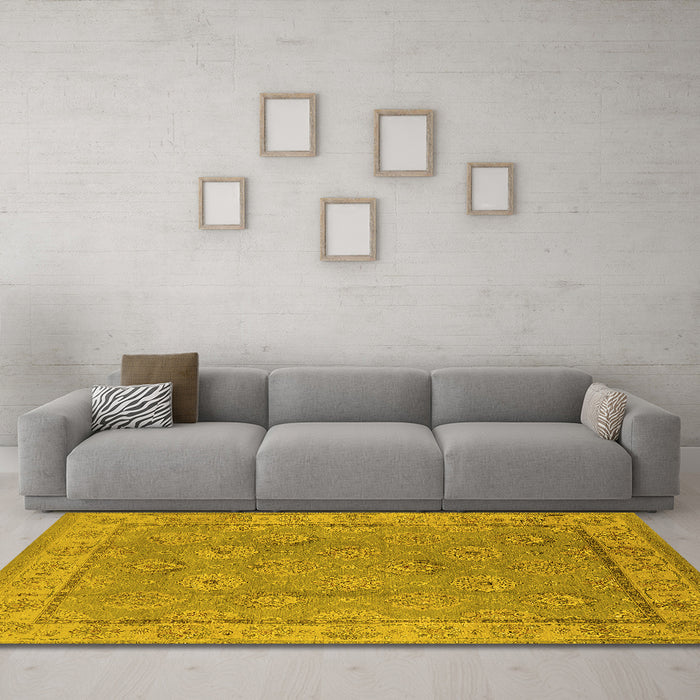 Machine Washable Oriental Yellow Traditional Rug in a Living Room, wshurb1329yw