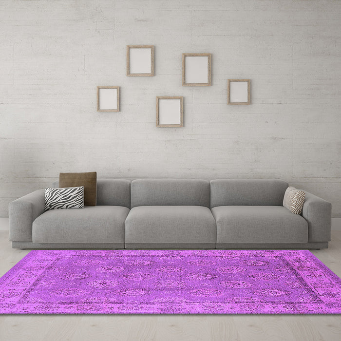 Machine Washable Oriental Purple Traditional Area Rugs in a Living Room, wshurb1329pur