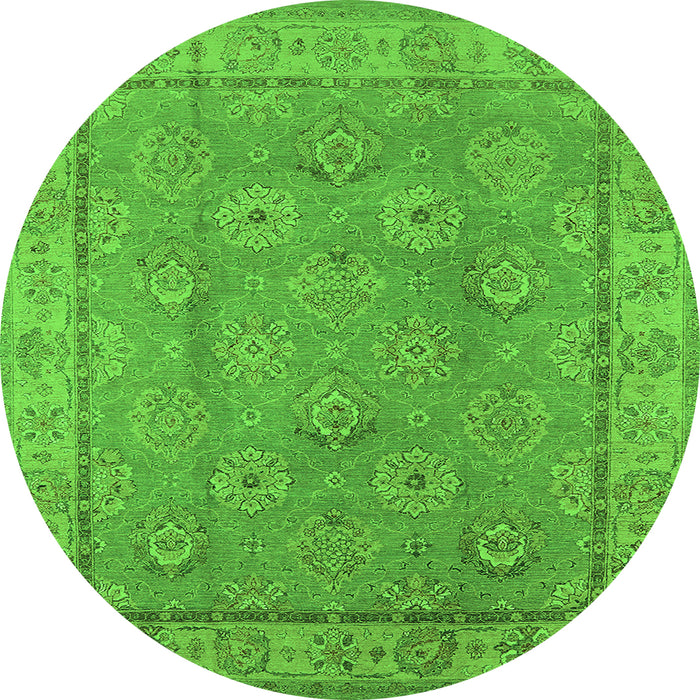 Round Oriental Green Traditional Rug, urb1329grn