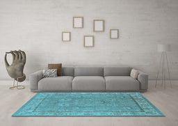 Machine Washable Oriental Light Blue Traditional Rug in a Living Room, wshurb1329lblu
