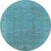 Round Oriental Light Blue Traditional Rug, urb1330lblu
