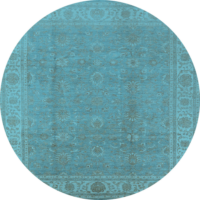Round Machine Washable Oriental Light Blue Traditional Rug, wshurb1330lblu