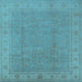 Square Machine Washable Oriental Light Blue Traditional Rug, wshurb1330lblu