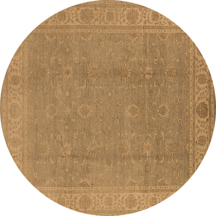 Round Oriental Brown Traditional Rug, urb1330brn
