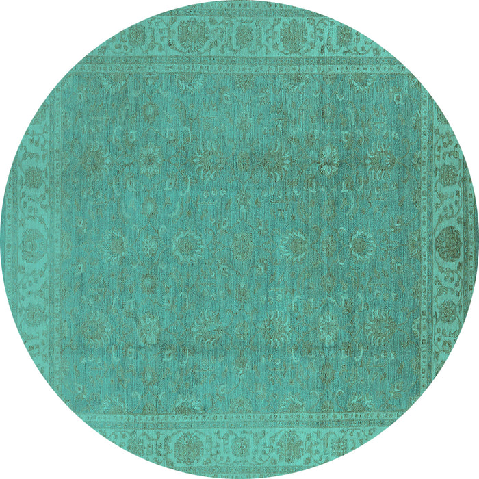 Round Oriental Turquoise Traditional Rug, urb1330turq