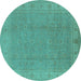 Round Oriental Turquoise Traditional Rug, urb1330turq