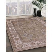 Mid-Century Modern Khaki Rose Pink Oriental Rug, urb1331