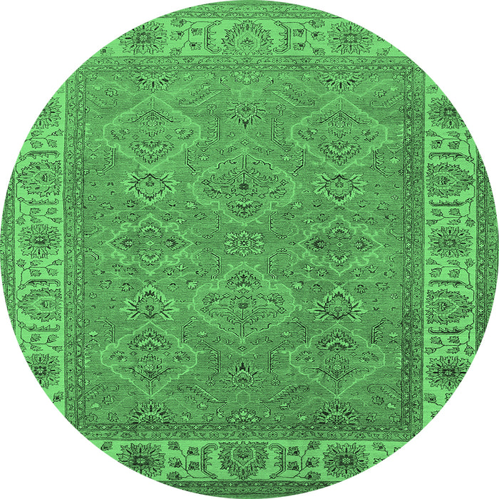 Round Machine Washable Oriental Emerald Green Traditional Area Rugs, wshurb1331emgrn