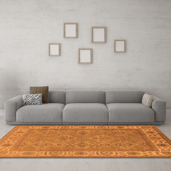 Machine Washable Oriental Orange Traditional Area Rugs in a Living Room, wshurb1331org