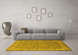 Machine Washable Oriental Yellow Traditional Rug in a Living Room, wshurb1331yw