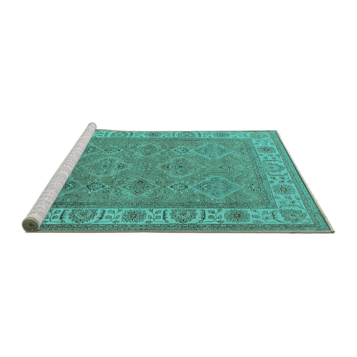 Sideview of Machine Washable Oriental Turquoise Traditional Area Rugs, wshurb1331turq
