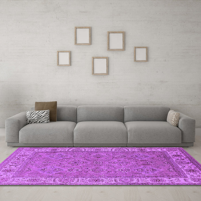Machine Washable Oriental Purple Traditional Area Rugs in a Living Room, wshurb1331pur