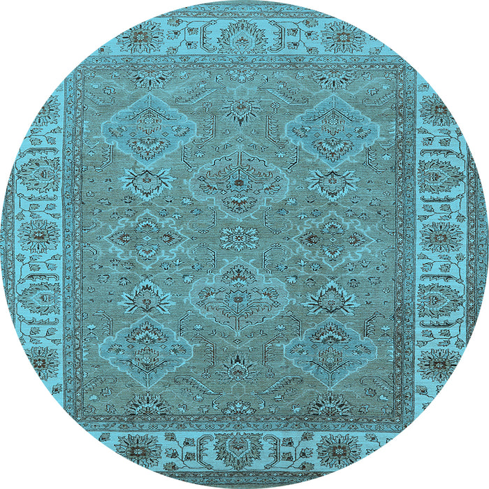 Round Machine Washable Oriental Light Blue Traditional Rug, wshurb1331lblu