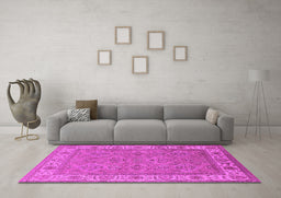 Machine Washable Oriental Pink Traditional Rug in a Living Room, wshurb1331pnk