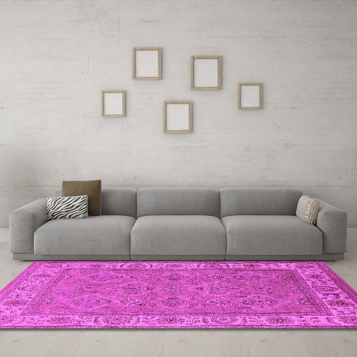 Machine Washable Oriental Pink Traditional Rug in a Living Room, wshurb1331pnk