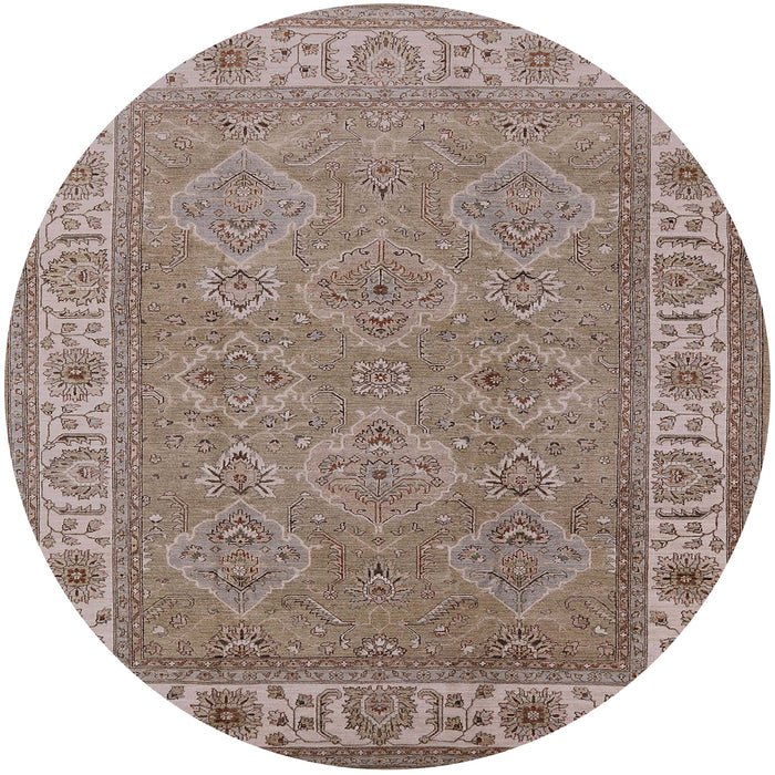 Round Mid-Century Modern Khaki Rose Pink Oriental Rug, urb1331