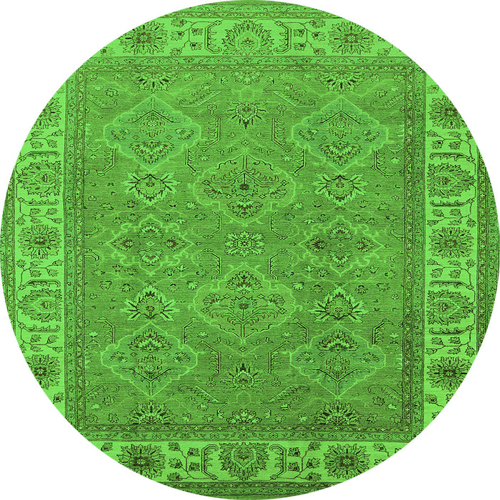Round Machine Washable Oriental Green Traditional Area Rugs, wshurb1331grn