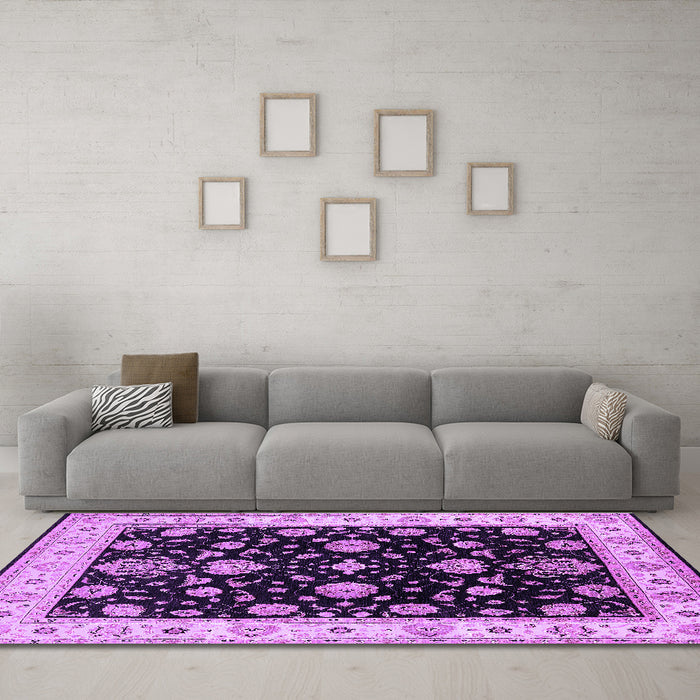 Machine Washable Oriental Purple Traditional Area Rugs in a Living Room, wshurb1332pur