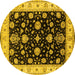 Round Machine Washable Oriental Yellow Traditional Rug, wshurb1332yw