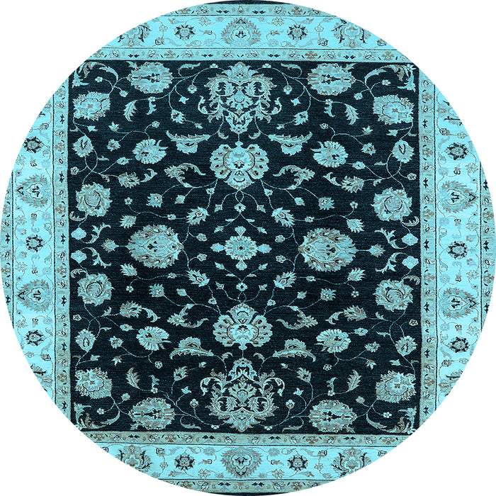 Round Machine Washable Oriental Light Blue Traditional Rug, wshurb1332lblu