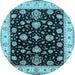 Round Machine Washable Oriental Light Blue Traditional Rug, wshurb1332lblu