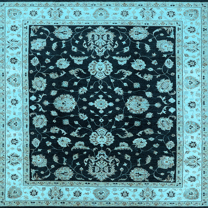 Square Machine Washable Oriental Light Blue Traditional Rug, wshurb1332lblu