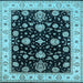 Square Machine Washable Oriental Light Blue Traditional Rug, wshurb1332lblu