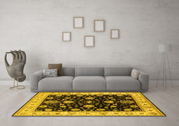 Machine Washable Oriental Yellow Traditional Rug in a Living Room, wshurb1332yw