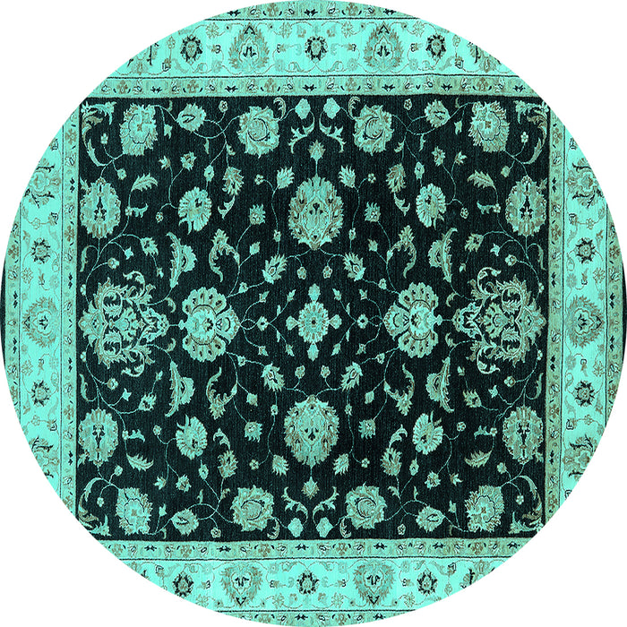 Round Machine Washable Oriental Turquoise Traditional Area Rugs, wshurb1332turq