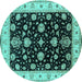 Round Machine Washable Oriental Turquoise Traditional Area Rugs, wshurb1332turq