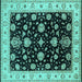 Square Machine Washable Oriental Turquoise Traditional Area Rugs, wshurb1332turq