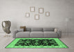 Machine Washable Oriental Emerald Green Traditional Area Rugs in a Living Room,, wshurb1332emgrn