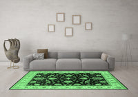 Machine Washable Oriental Emerald Green Traditional Rug, wshurb1332emgrn