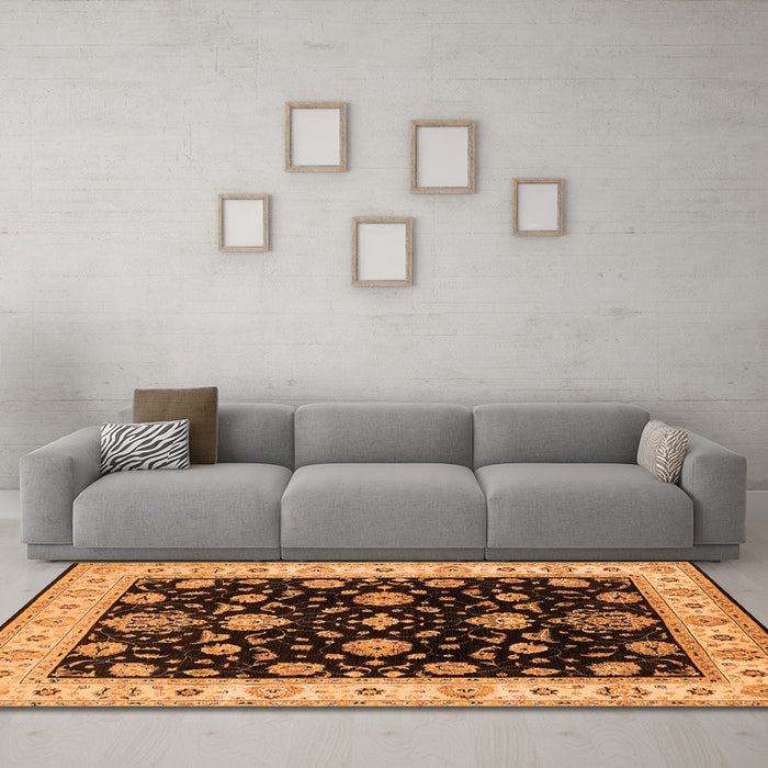 Machine Washable Oriental Orange Traditional Area Rugs in a Living Room, wshurb1332org