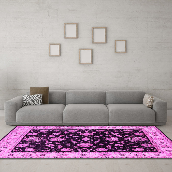 Machine Washable Oriental Pink Traditional Rug in a Living Room, wshurb1332pnk