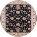 Round Mid-Century Modern Charcoal Black Oriental Rug, urb1332