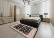 Mid-Century Modern Charcoal Black Oriental Rug in a Bedroom, urb1332